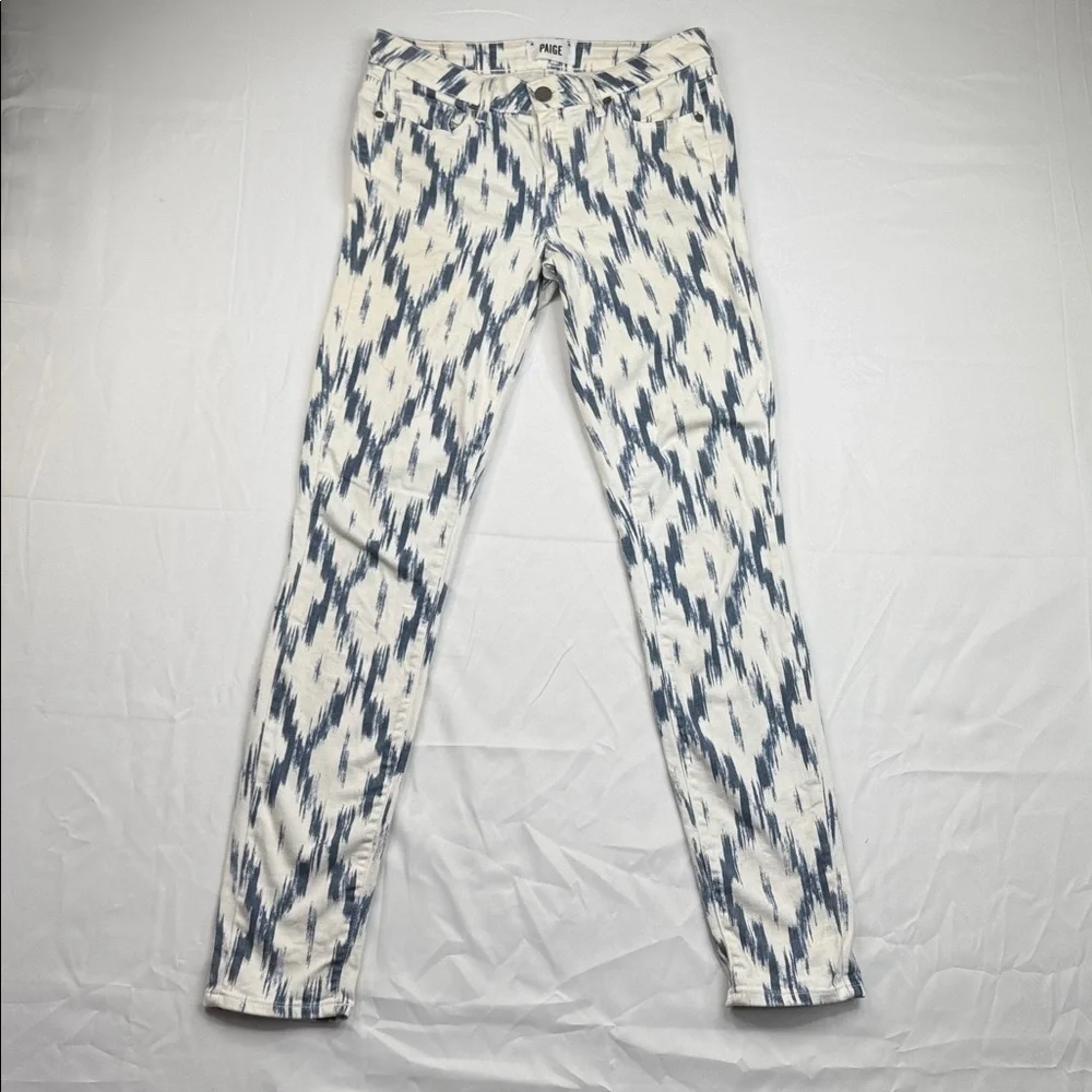 Paige Verdugo Ultra Skinny Jeans Alexandria Size 28 blue white diamond pattern